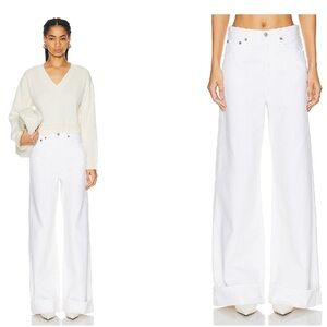 Agolde white Dame high rise wide leg cuffed Jeans in Fortune Cookie